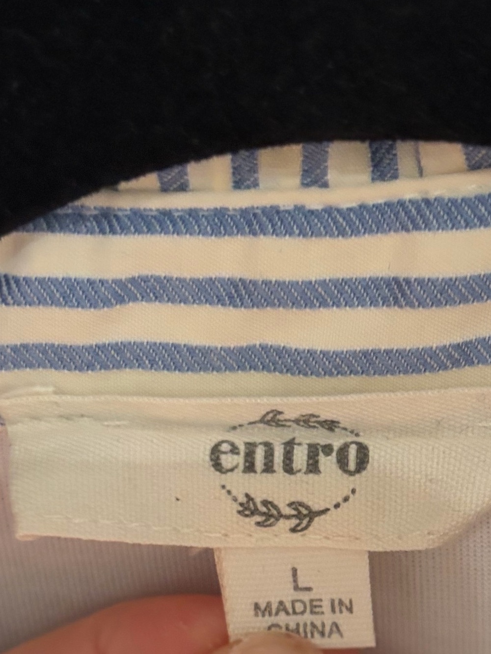 entro White Polo with Blue-Striped Ruffle Collar and Puff Sleeves - Picture 5 of 5